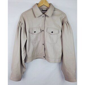 T Tahari Jacket Women's Size Medium Light Gray Faux Leather Cropped Coat Jacket